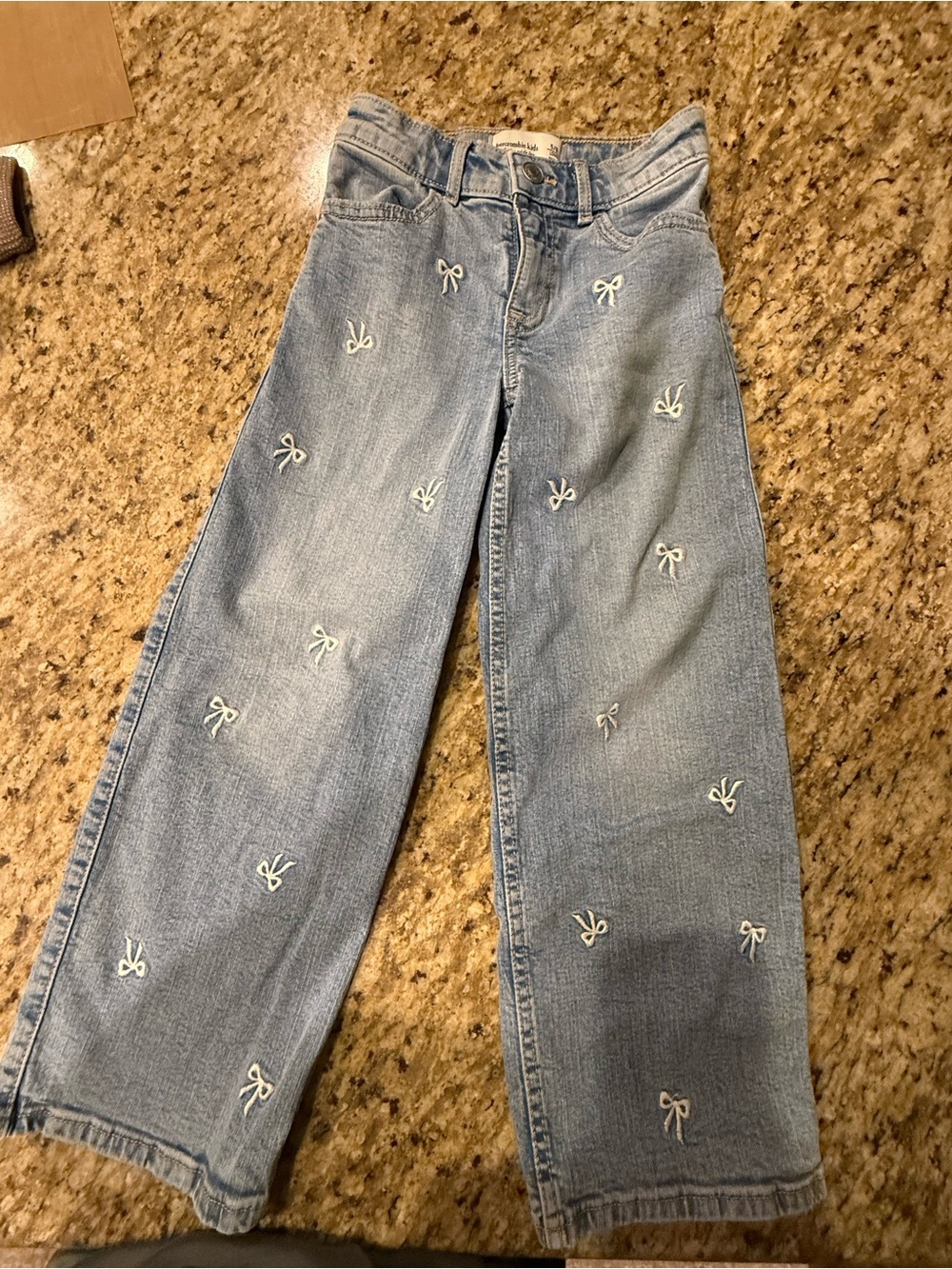 abercrombie kids Light Blue Wide-Leg Jeans with White Bow Embroidery